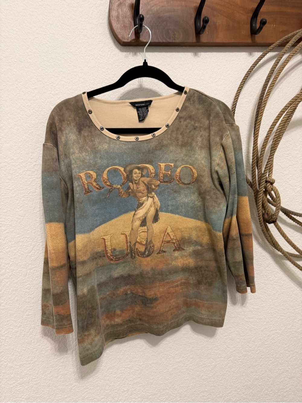 Vintage Western Ethics Pinup Cowgirl Rodeo USA Grommet Top XL